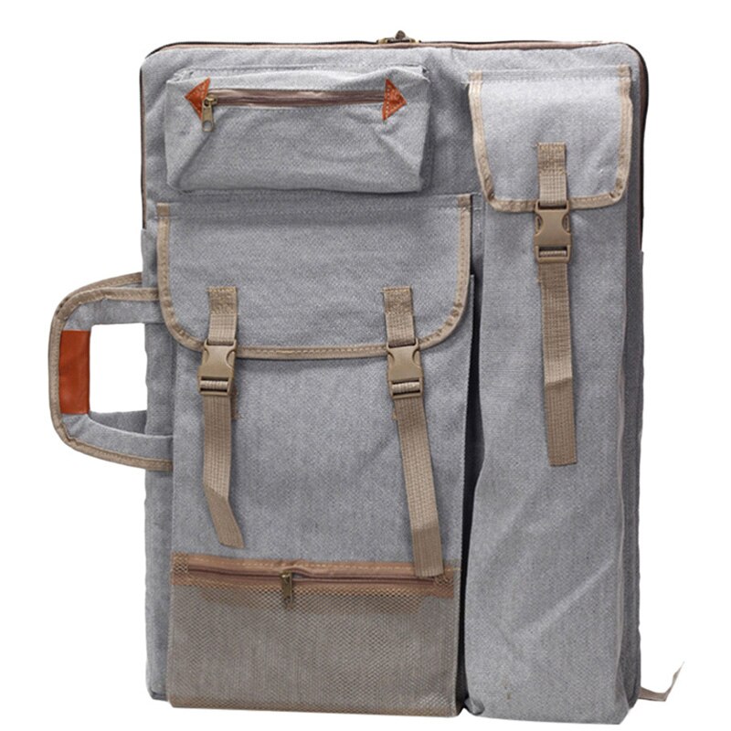 Kunst portefølje taske rygsæk tegnebræt skuldertaske med lynlås skulderstropper til kunstner malere studerende kunst: Grå