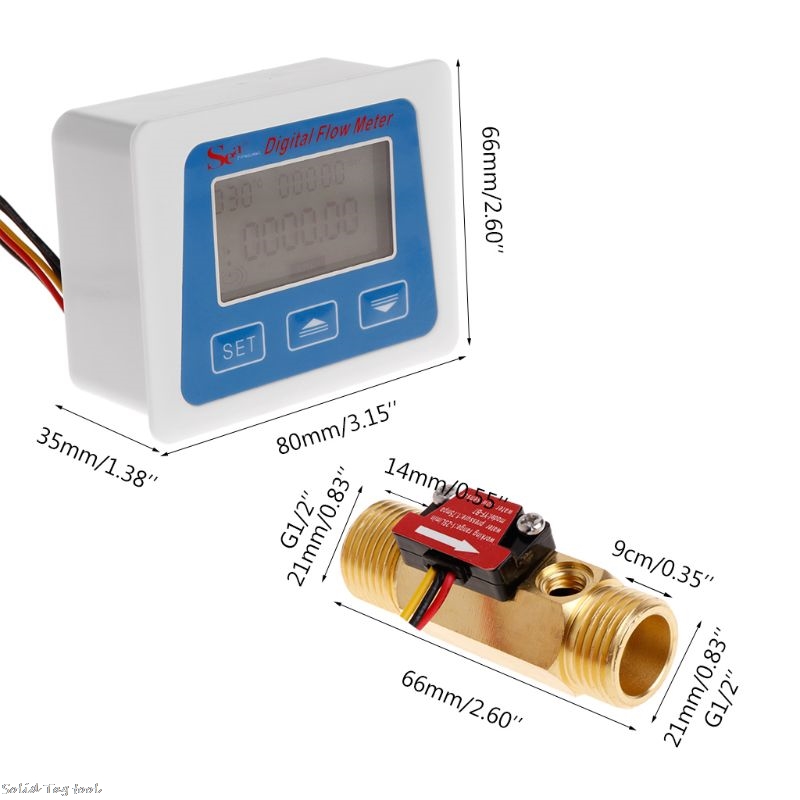 Lcd-scherm Digitale Flow Meter + Messing Flow Sensor Temperatuur Meten YF-B7 Hall Sensor Meter