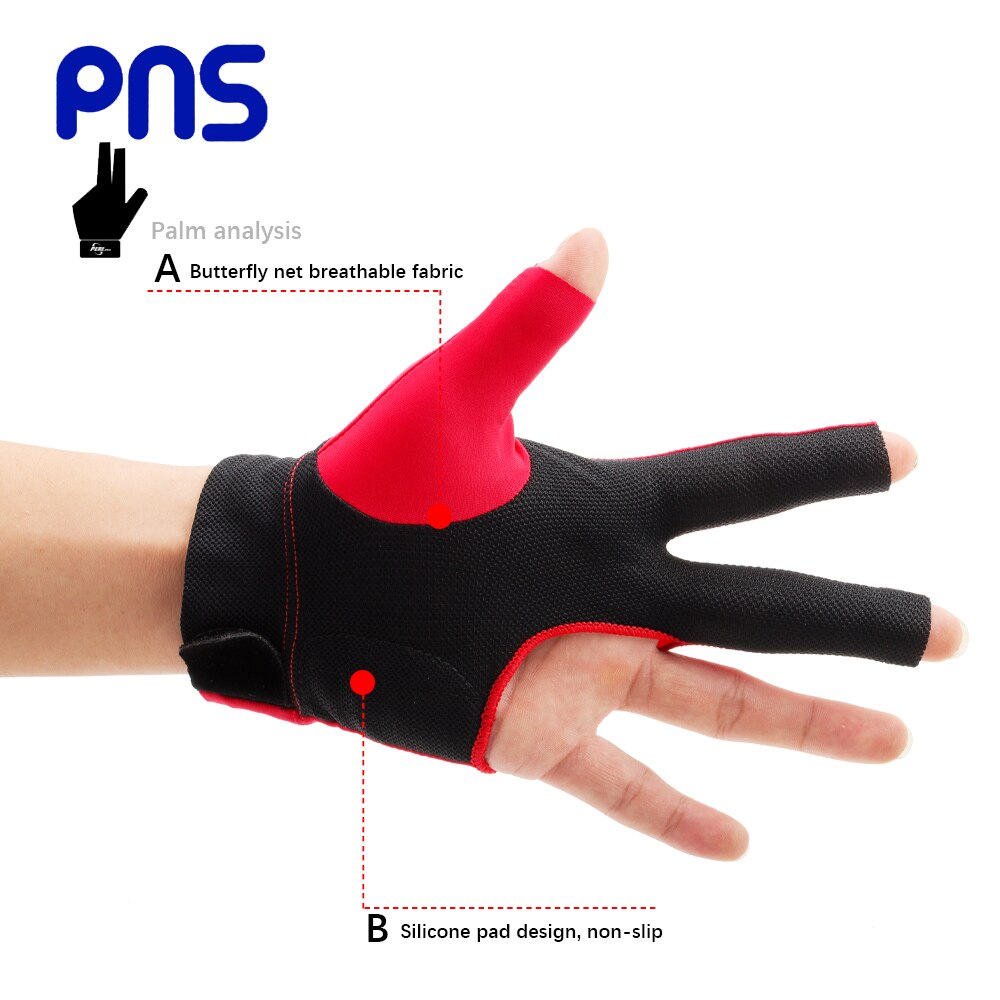 PNS – gants de billard professionnels et durables, accessoire de billard, de billard, de Snooker, de droitier et de gaucher, à trois doigts