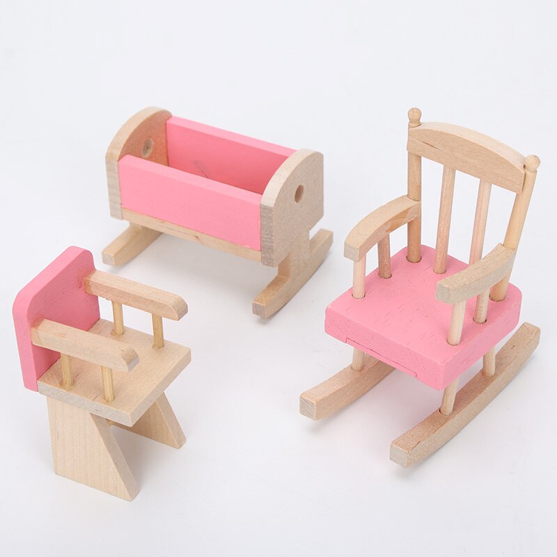 Wooden Delicate Dollhouse Furniture Toys Set Pretend Play Simulation Furniture Toy Dressed Pretend Dolls