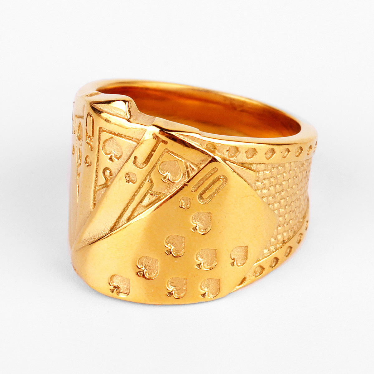 Bague de Poker pour hommes, en acier inoxydable 316l, style Hip Hop, porte-bonheur Talisman, bijou de motard pour hommes et garçons, à la: 13 / R001-Gold