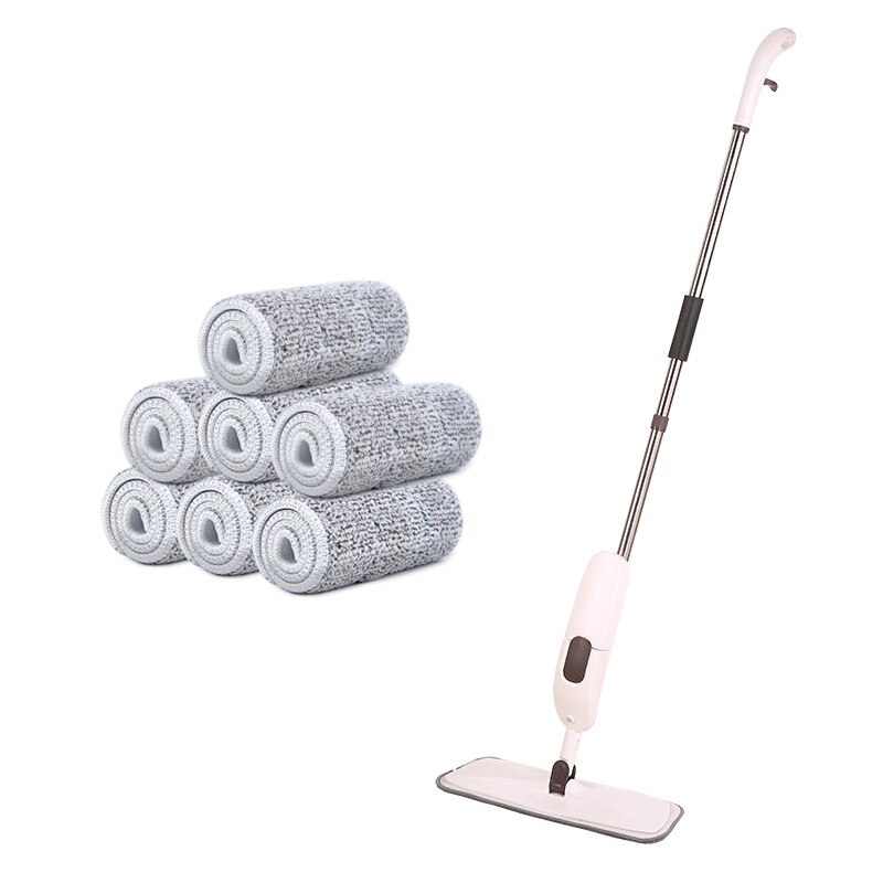 Spray Mop Magic Clean Mop Windows Wooden Floor Ceramic Tile Automatic Home kitchen Bathroom Cleaning Tools Household: White-7cloth