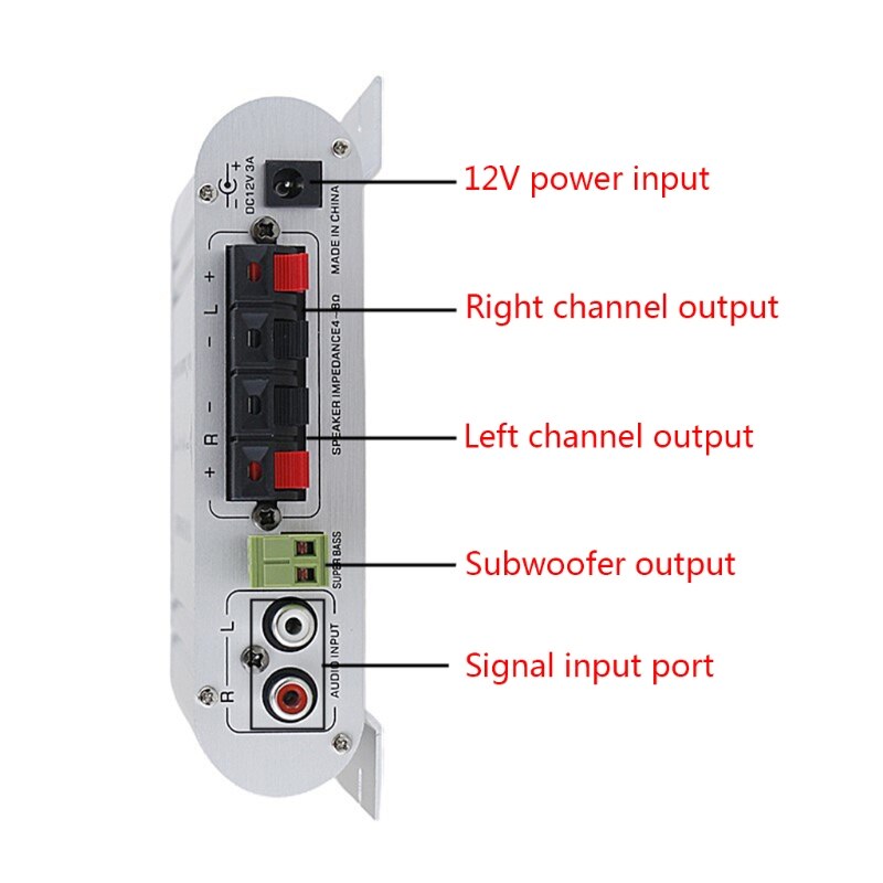 Audio Player Digital Hi-Fi Power Amplifier 2.1CH 40W 2x20W Subwoofer Stereo-BASS T84D