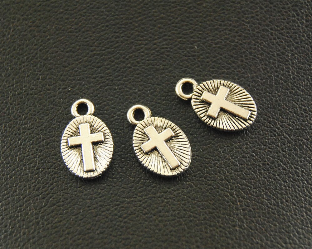 100 stücke Silber Farbe Metall Kreuz Mini Charme DIY Halskette Armbinde Armreif Erkenntnisse 8x13mm A1586