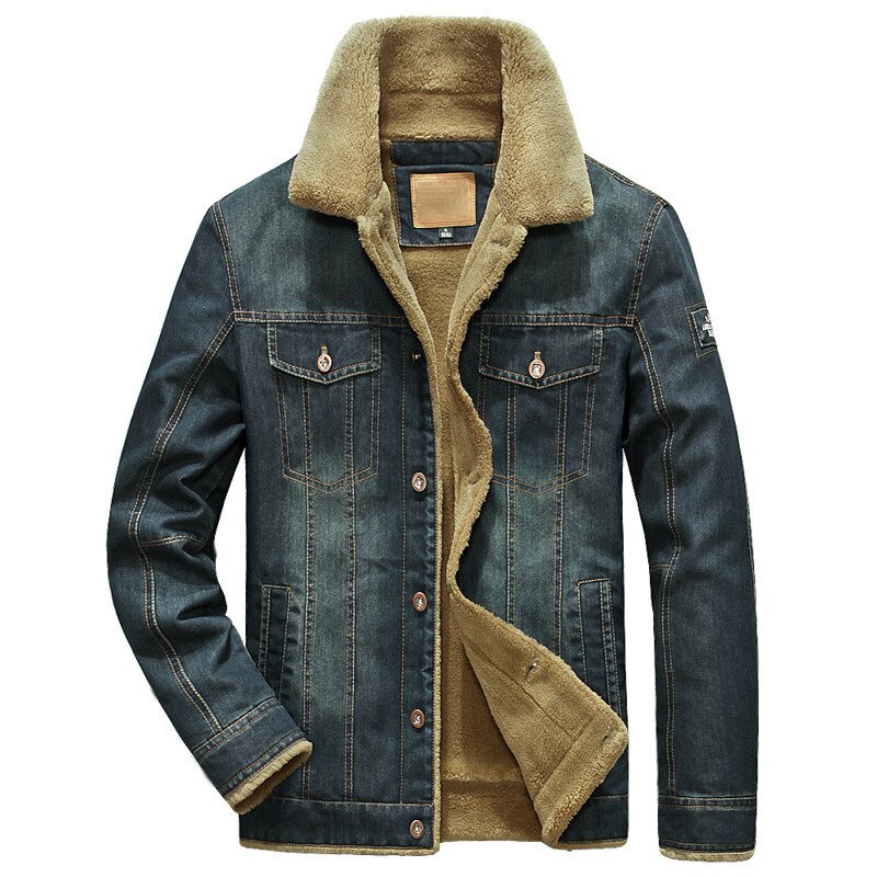 Merkki denim takki miesten talvi tuulitakki lämmin miesten takki päällysvaatteet farkut takki miesten monitaskuiset cowboy-vaatteet plus koko m -6xl: Syvän sininen / Xl