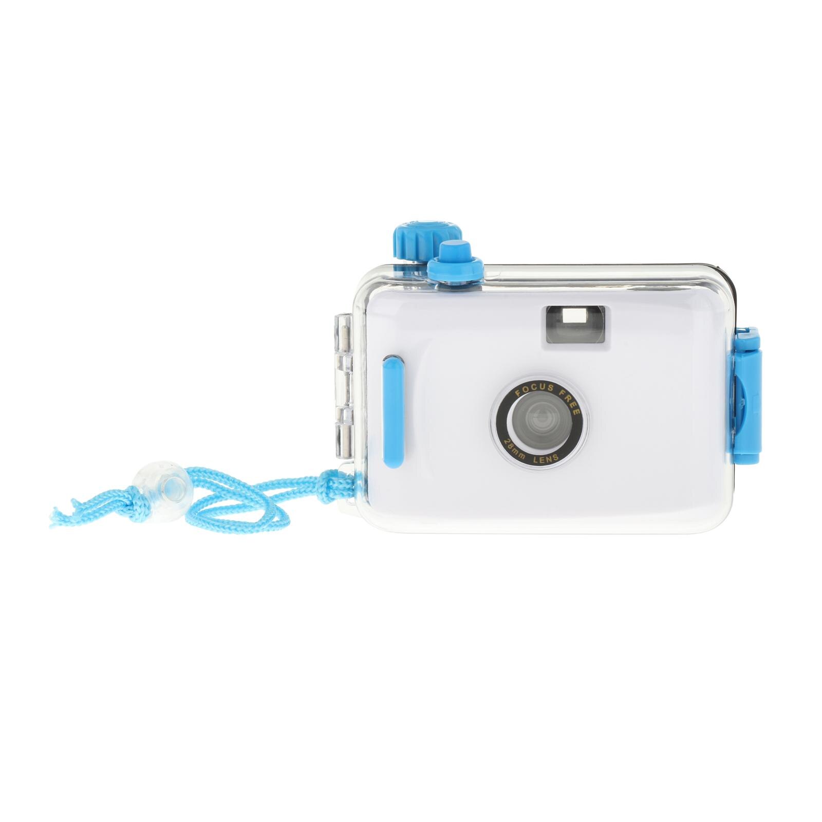 PP Compact Underwater RWaterproof Mini Camera Film Camera 35mm Film with Protective Shell Accessories: Blue Case