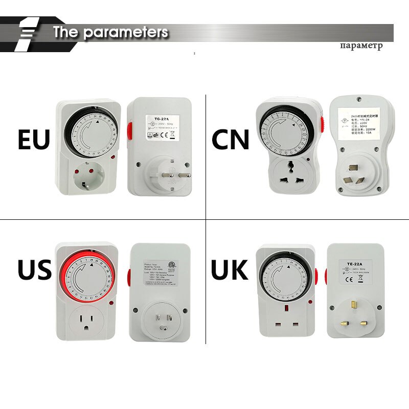 24 Hour Cyclic Timer Switch Kitchen Timer Outlet Loop Universal Timing Socket Mechanical Timer 230VAC 3500W 16A UK EU CN US Plug
