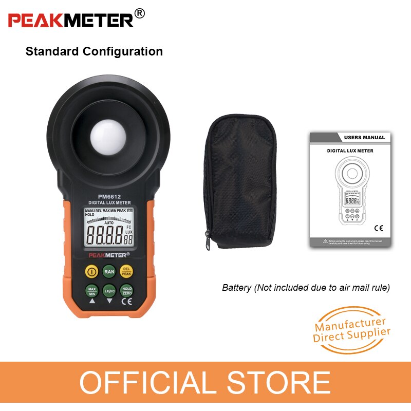 Official PEAKMETER PM6612 Digital Analog Bar Light Lux Meter 200000 lux Handheld Light Meter for Light Measuring