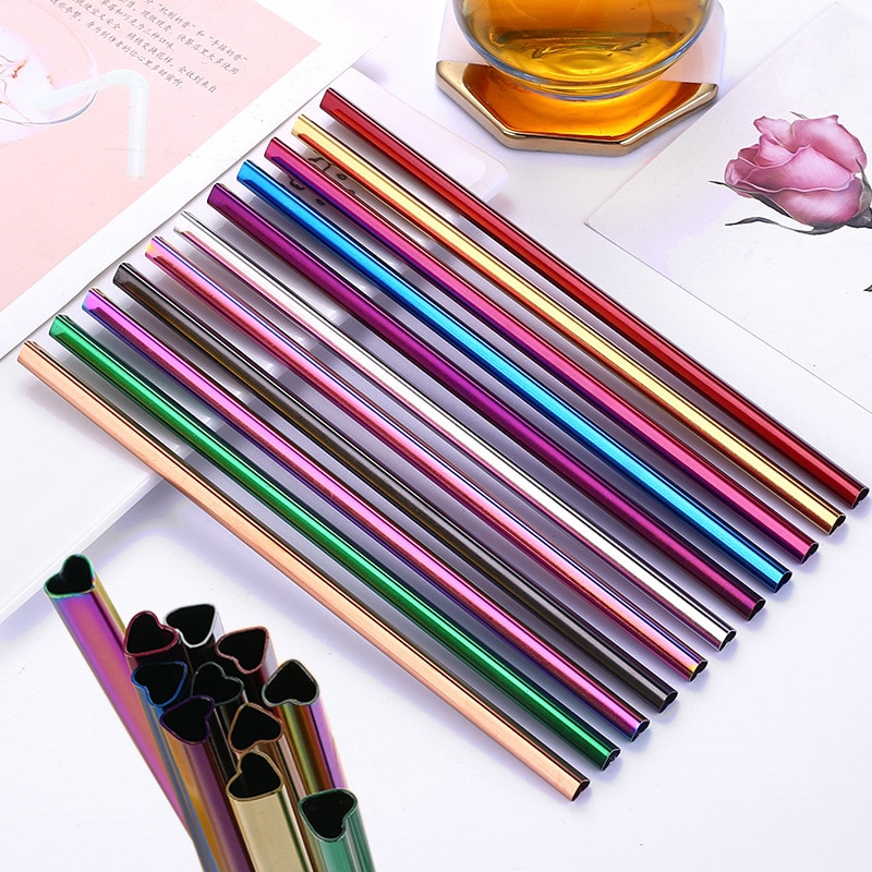 1Pc Reusable Metal Drinking Straw Heart-shaped Pearl Milkshake Straws