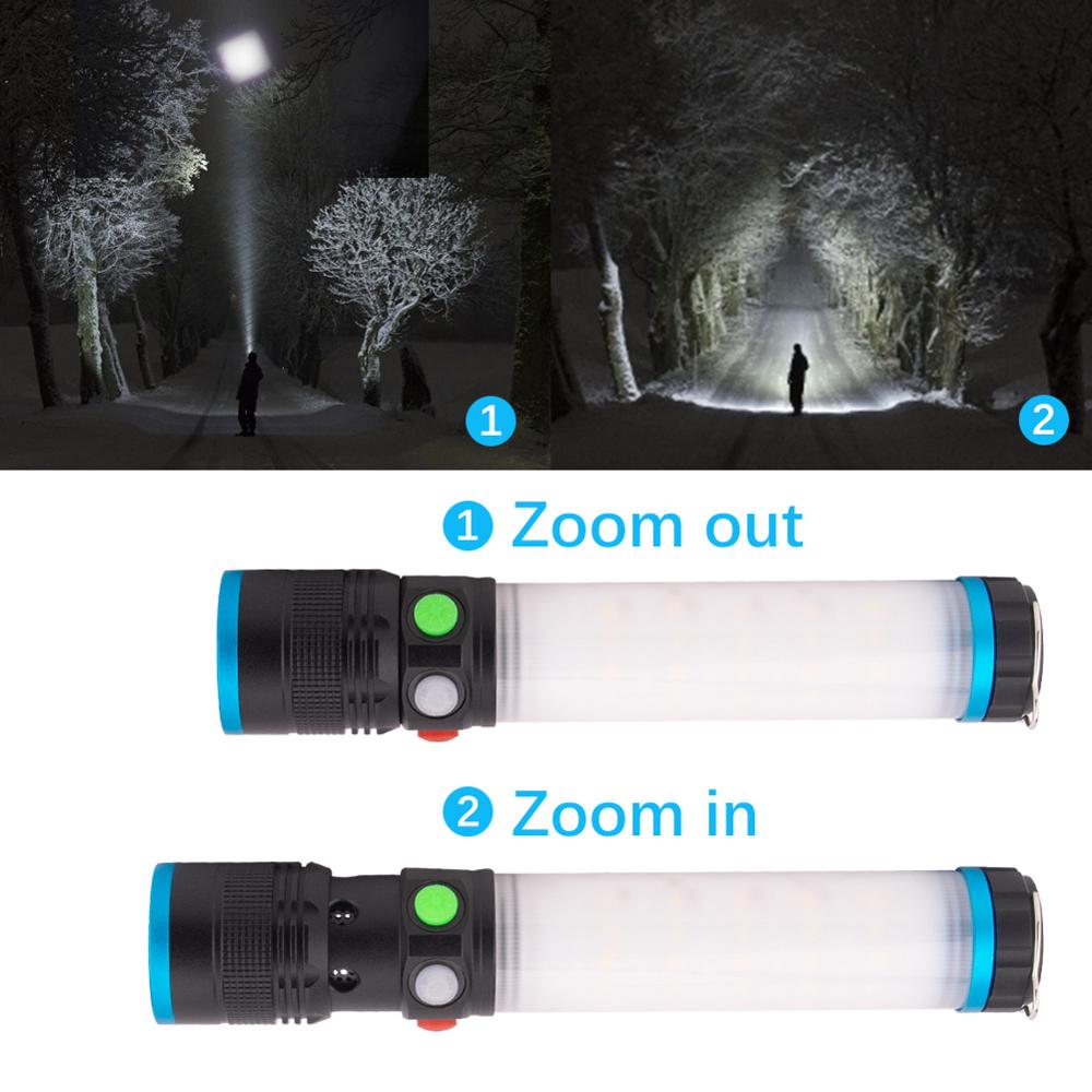 USB Rechargeable T6 LED Flashlight Work Light 8 modes Zoomable Power 18650 Torch With Hook Magnet For Camping Hiking Outdoor