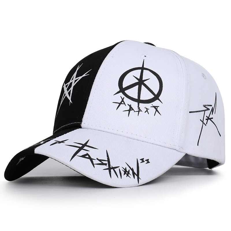 En Witte Kleur Bijpassende Pentagram Graffiti Baseball Cap Student Jonge Mannen En Vrouwen De Lente Zomer Zonnehoed Cap: see chart