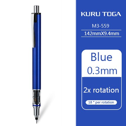 1Pcs Uni M5-559 Vulpotlood Automatische Draaien Kuru Toga Student Schrijven Continue Lood 2x Speed Rotaties 0.5Mm: blue 0.3mm