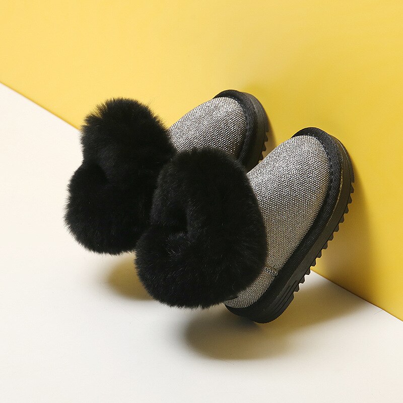 #39 für mädchen, warme, rutschfeste Baby- und kleinkinderschuhe aus baumwolle, kinderstiefel mit kaninchenfellmuster #39 0-1-3- #39: Schwarz / 17(13cm)