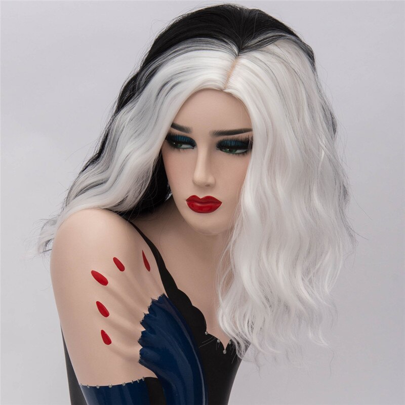 Viclig peruka robić Cosplay dla kobiet czarny biały zielony fioletowy niebieski szwy gradient tęcza kolorowe peruki kręstożek krótkie włosy syntetyczne: naturalny czarny