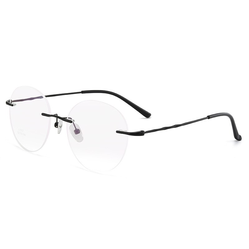 Titanium legering kantløse briller ramme mænd ultralette runde briller nærsynethed receptpligtige rammer til kvinder optisk øjenglas: Sort