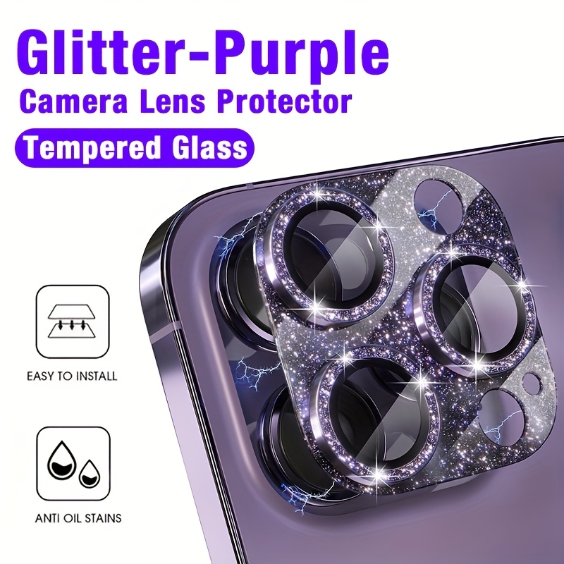 1 szt. Brokatowo-fioletowa osłona obiektywu aparatu robić iPhone 16/15/14/plus/zawodowiec/zawodowiec Max, szkło hartowane o twardości 9H, zarysowania,