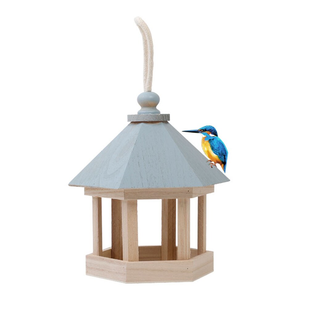 Wooden House Bird Feeder Hanging Feeding Station Hollow Bird Feeder For Garden Bird House