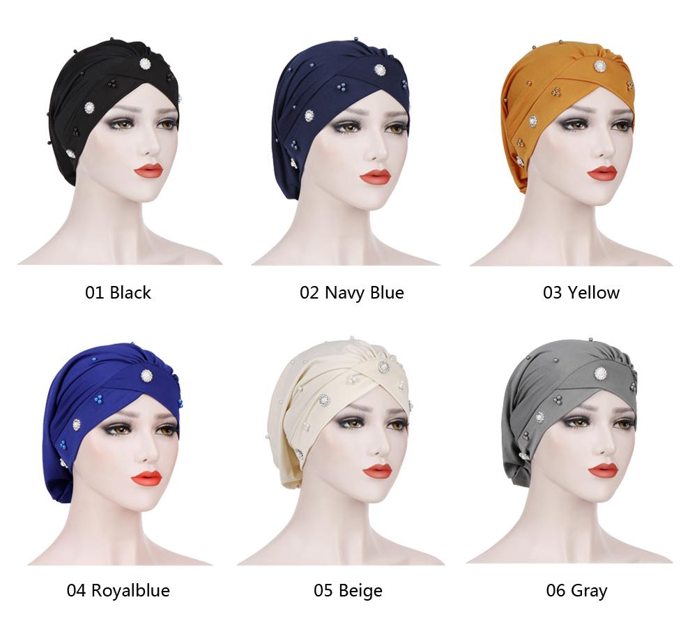 Nuove Donne Musulmano Perline Cancro cap Cofano Cappello Turbante Foulard avvolgere cap Perdita di Capelli Elastico Skullies Berretti Arabo di Modo Della Copertura