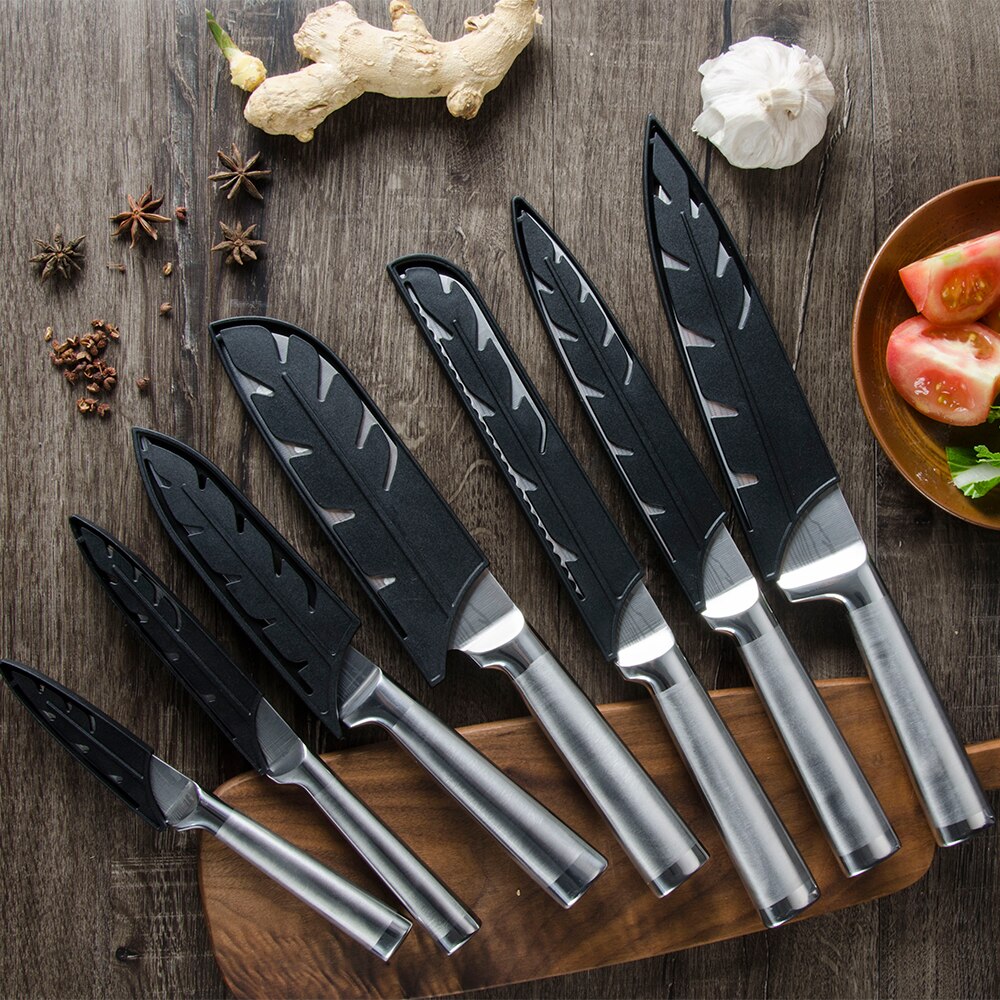 Damask køkkenknive sæt 7 cr 17 knive i rustfrit stål frugtværktøj santoku kok udskæring brød madlavning kniv damaskus mønster