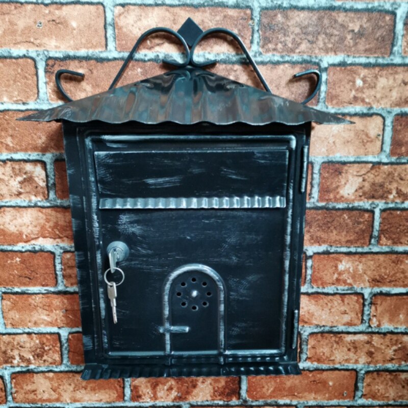 Brief Doos, Metalen Letter Box Retro Zwarte Verticale Afsluitbare Mailbox, Anti-Roest, fotografie Props Fresco Bruiloft Bar Cafe Home De
