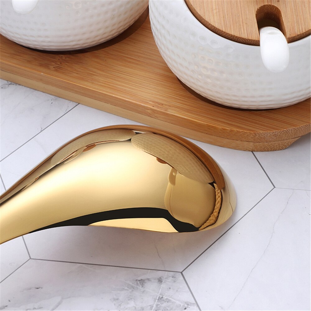 Cucharón grande de acero inoxidable 304, cuchara para servir arroz, mesa de cocina dorada, utensilio de cocina