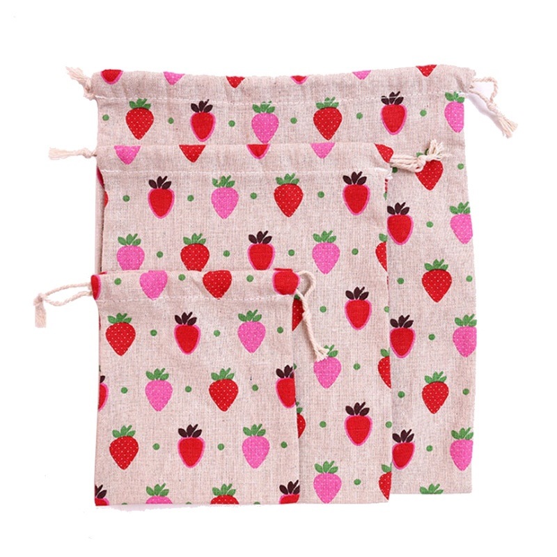 Bolsa de tela de lino y algodón con cordón para niños, bolsa de almacenamiento de zapatos de tela de viaje con estampado de plantas y animales, estuche de maquillaje, de Navidad