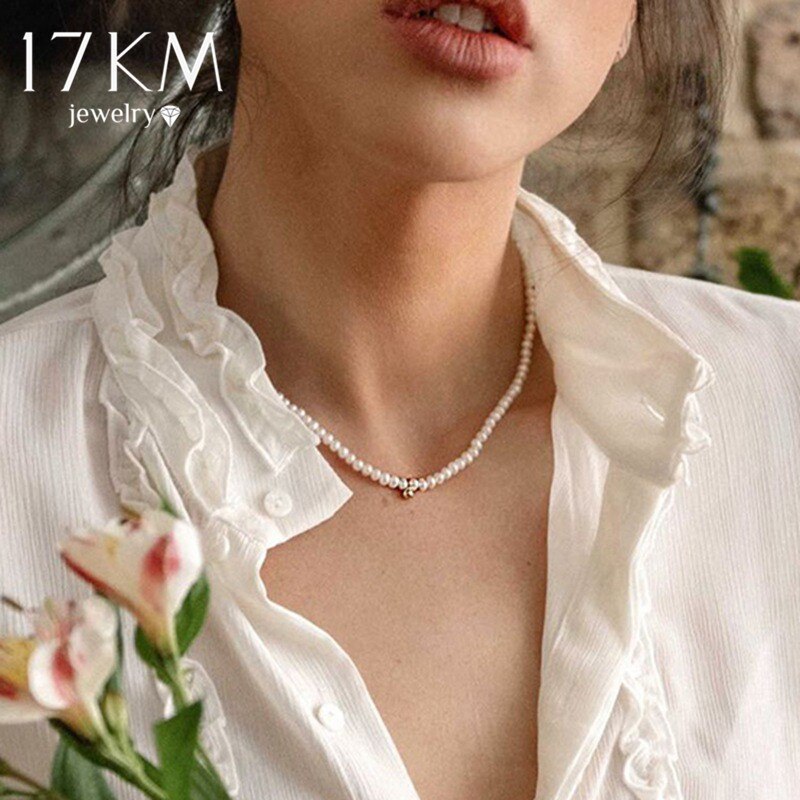Vintage Round Pearl Necklace For Women Girls Retro Gold Bead Pendant Necklaces collier de perles Jewelry