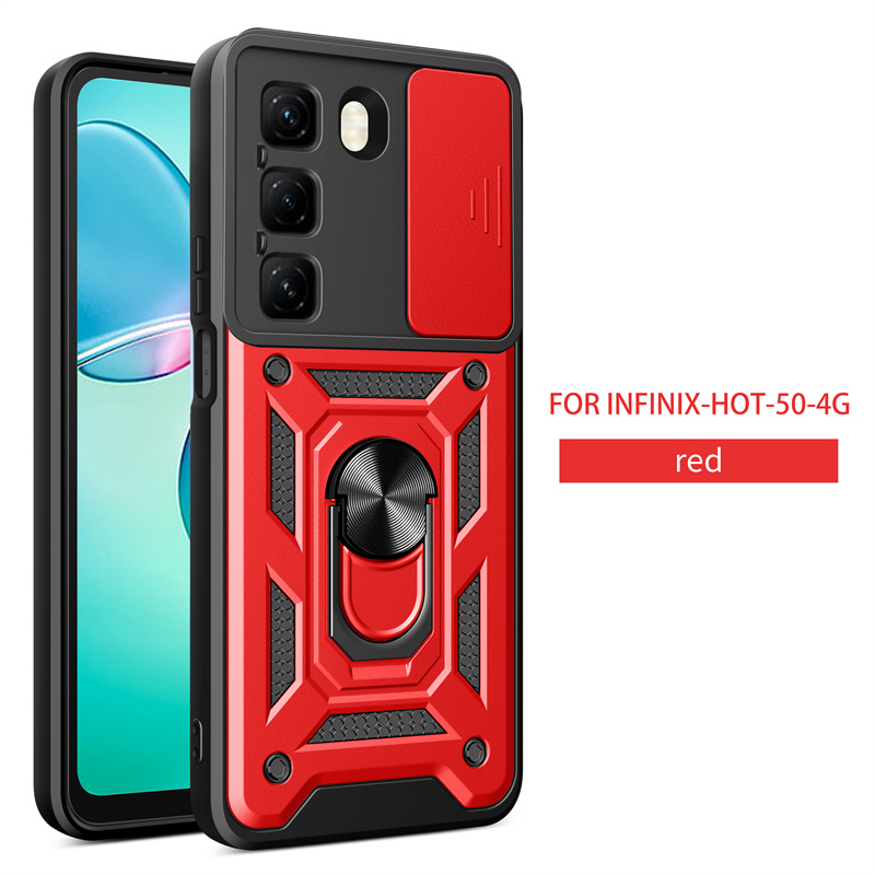For Infinix 50 4G Case Shockproof Armor Slide Lens Protect Phone Case for Infinix Hot50 4G 6.78" Magnetic Holder Ring Cover: Blue