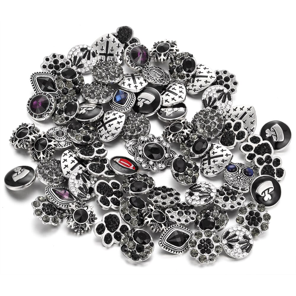 10pcs/lot 18mm Snap Jewelry Mix Many Styles 18mm Metal Snap Buttons Gold Rose Gold Buttons Rhinestone Snaps Jewelry: 14