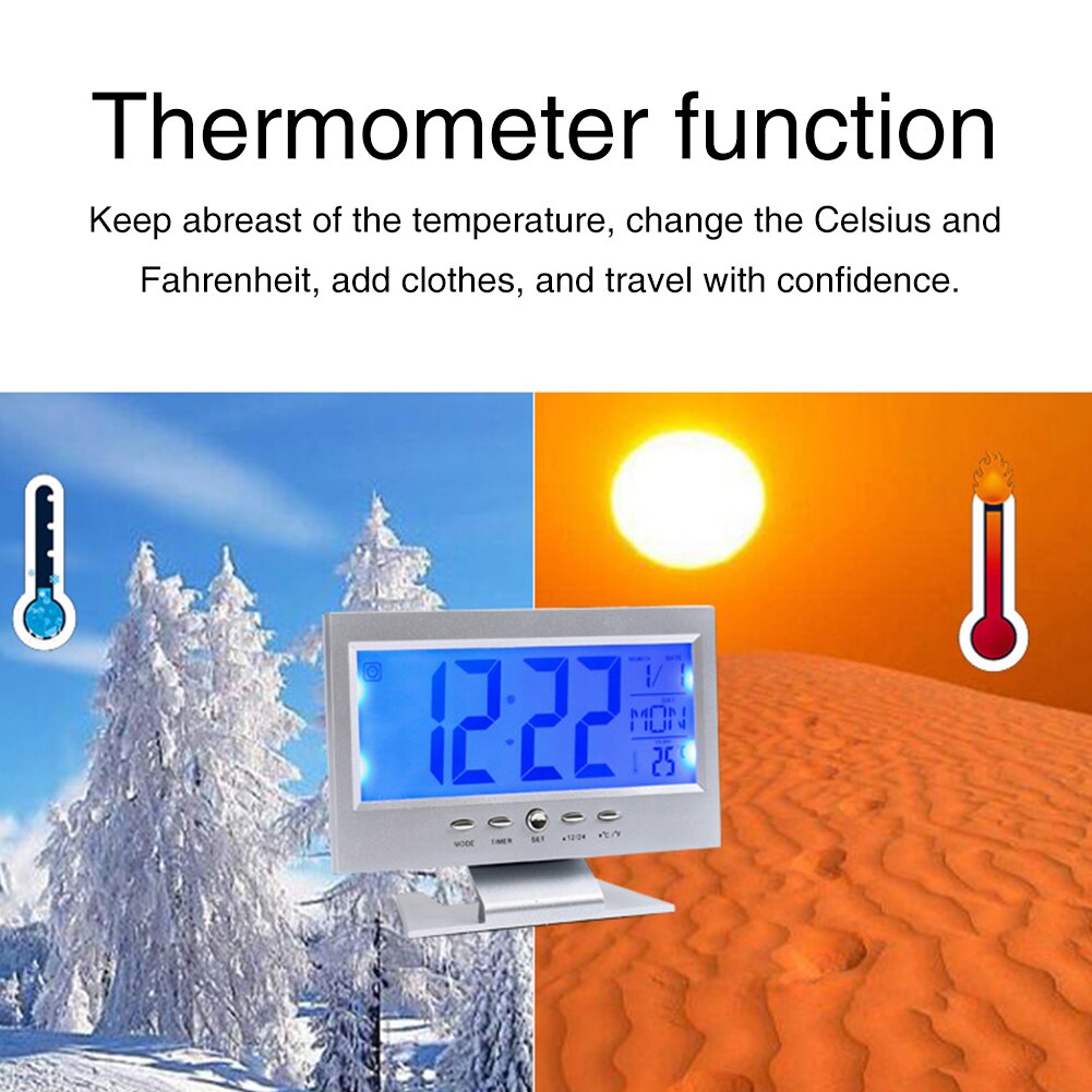 Battery Powered Backlight Alarm Clock Electronic Bedroom Temperature Office Rectangle Shape Digital LCD Display Snooze Function