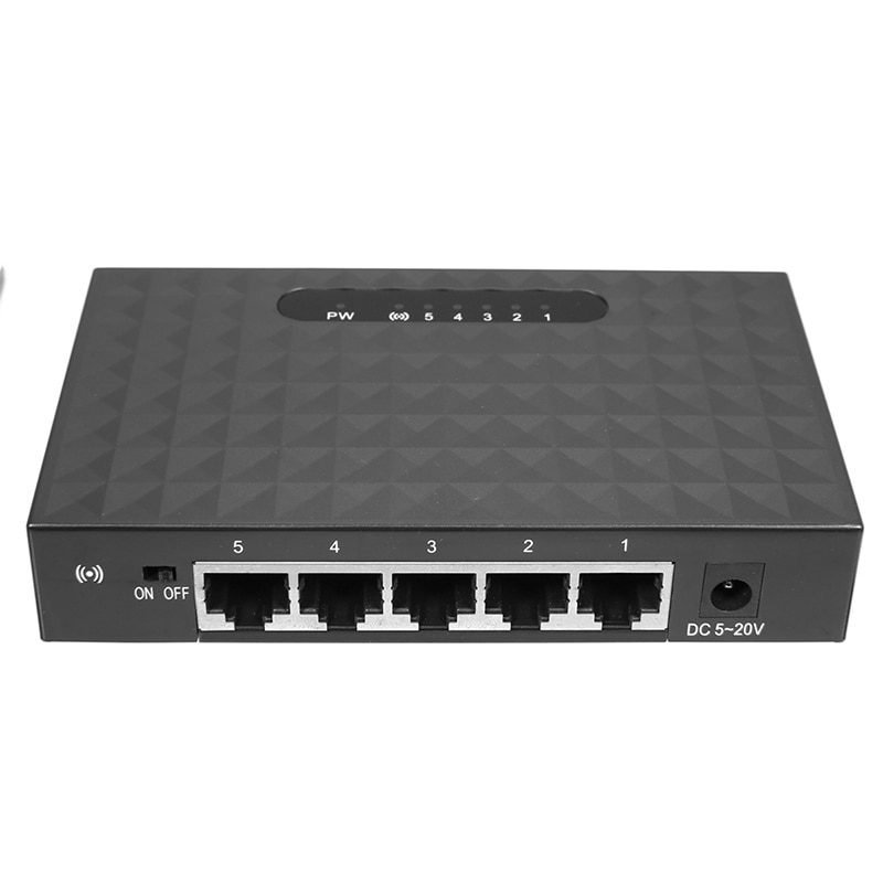Ethernet internett-svitsjer hub lan nettverkskabel switch splitter shunt 5 port 10/100 mbps m/ strømadapter