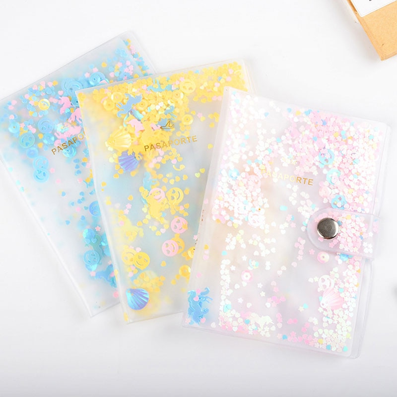 passeport à paillettes couvre accessoires de voyage carte de crédit bancaire ID sac passeport porte-affaires Paillette femmes PVC étui portefeuille