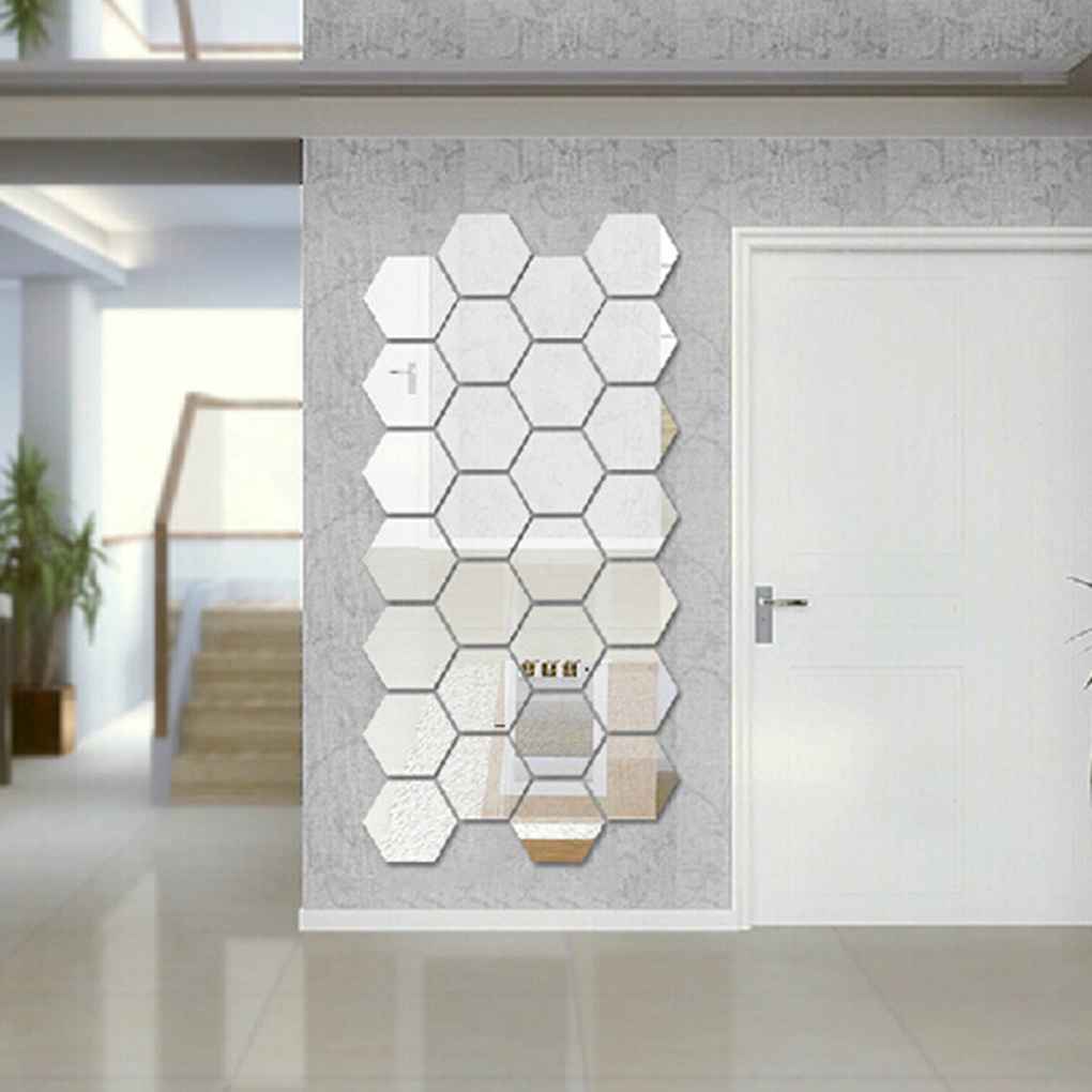 12 stk/sæt badeværelse spejl klistermærker selvklæbende effekt fliser aftagelige wallstickers hjemmekunst gør-det-selv værelser 3d indretning 100*85*50mm