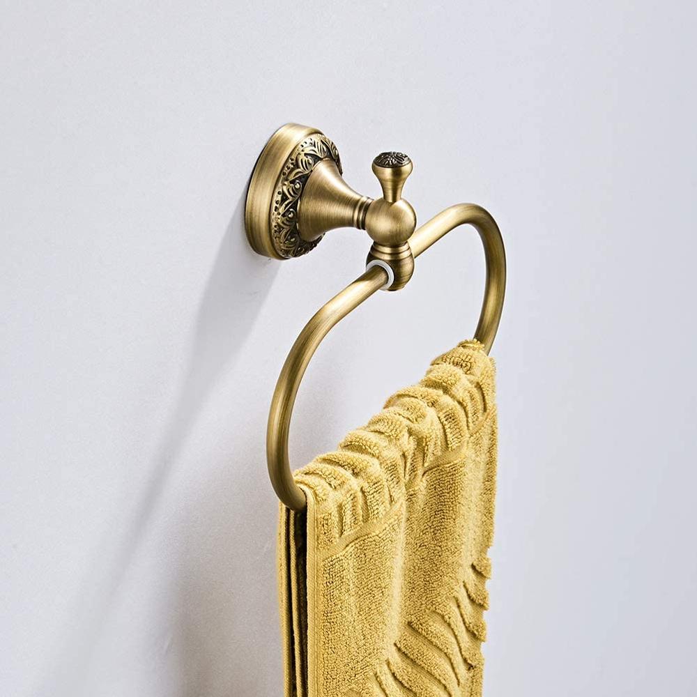 Impeu oval håndklædering, moderne håndklædeholder til badeværelse, messingmateriale, vægmonteret, antik messing bronzefinish