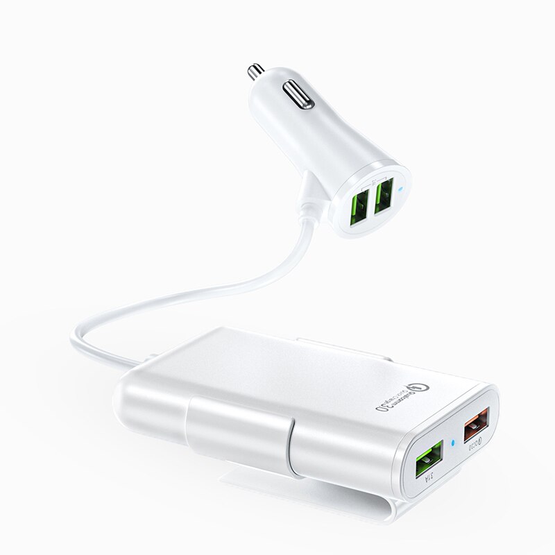 Vaorlo 36W Quick Charge 3.0 Usb Auto Charger Verlengsnoer Kabel Auto Usb Lader Personenauto Achter Charger: White
