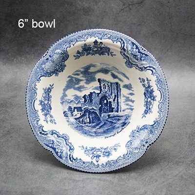 The Blue Britain Castles Dinner Set European Style Dinner Ware Ceramic Breakfast Plate Beef Dishes Dessert Dish Soup Bowl: 6 inch Bowl