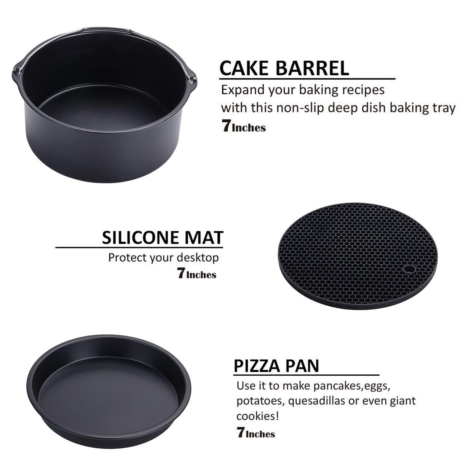 Taartvat, Anti-aanbak Koolstofstaal Bakpan Air Fryer Accessoires Voor Alle Soorten Elektrische Friteuse En Stomers 7 Inch