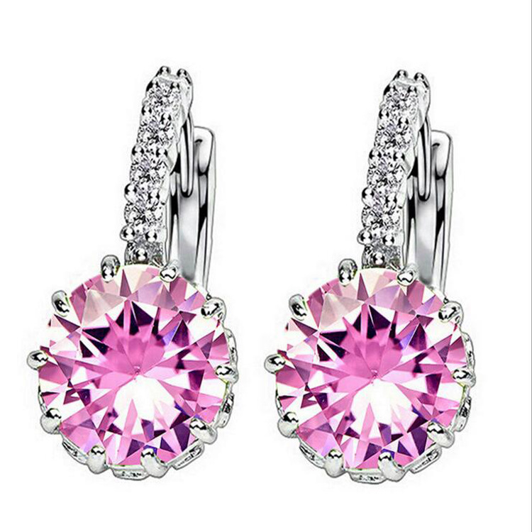 1 pz di Vendita Blu Orecchio di Lusso Orecchini A clip Donna Rotonda con cubo Zircon Degli Orecchini Del Fiore Dei Monili Delle Donne: E