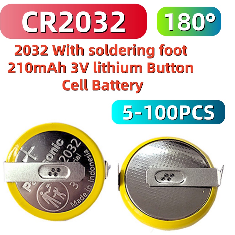 NOVITÀ 5-100 Pezzi Batteria a Bottone al Litio CR2032 2032 3V Originale con Pin 210mAh con Piedini per Saldatura