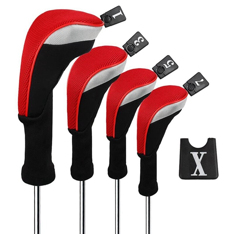 -Cue Protection Sleeve 1/3/5/UT Full Set of Wood Pole Sets Long Neck and Interchangeable Numbering Labels Golf Wood Set