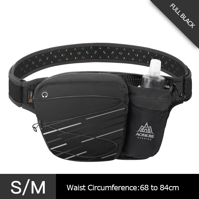 AONIJIE W949 Marathon Jogging Cycling Running Hydration Belt Waist Bag Pouch Fanny Pack Cell Phone Holder For 500ml Water Bottle: SM Full Black