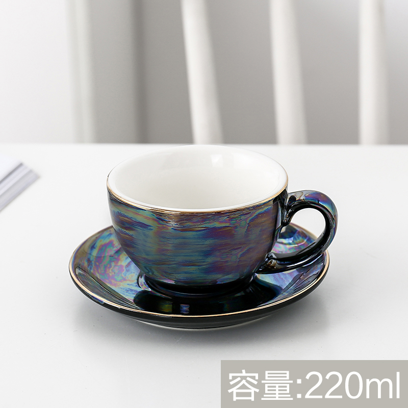 Europese Keramische Kopje Koffie Gold Lijn Parel Glazuur Koffiekopje Schotel Set Thuis Cafe Plezier: Black-220ml