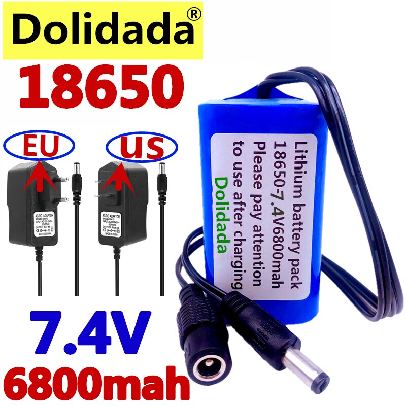 Dolidada Beschermen 7.4 V 6800 Mah 8.4 V 18650 Li-Ion Batterij Fietsverlichting Hoofd Lamp Speciale Batterij dc 5.5Mm + 8.4V1A Charger