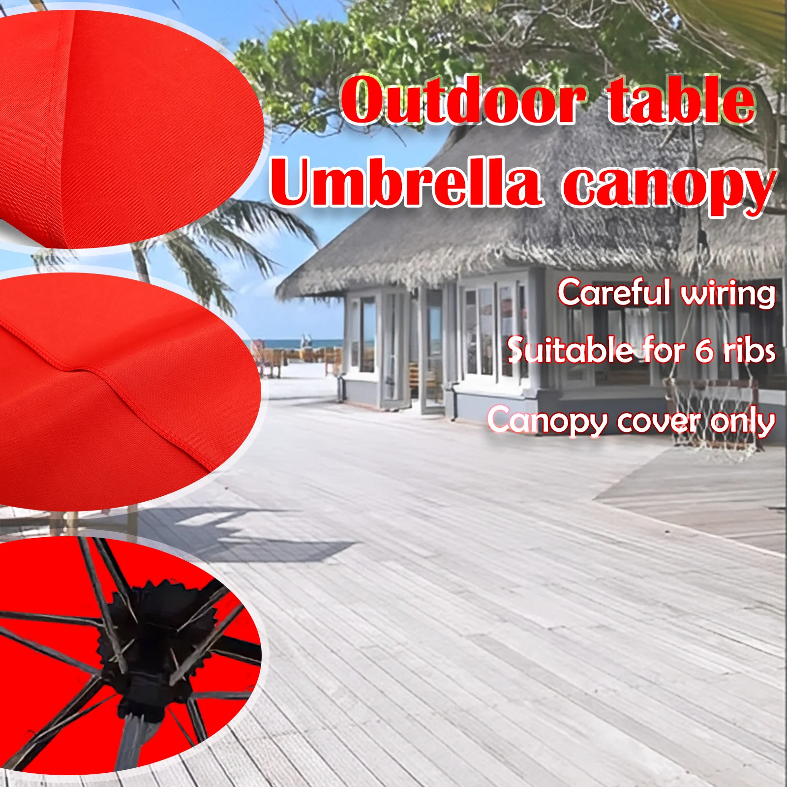 Auvent de remplacement de parapluie, tissu de remplacement de Parasol étanche de 6,4 pieds, accessoires de Parasol de Patio extérieur pour Parasol à 6 nervures
