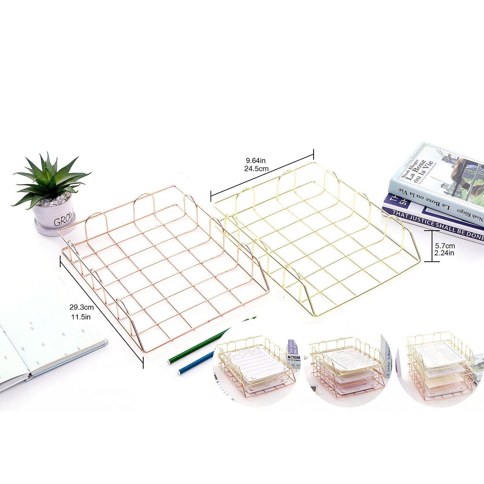 Desk Organizer File Storage Rack Metal Stackable Desktop File Shelf Magazine Newspaper Organizer