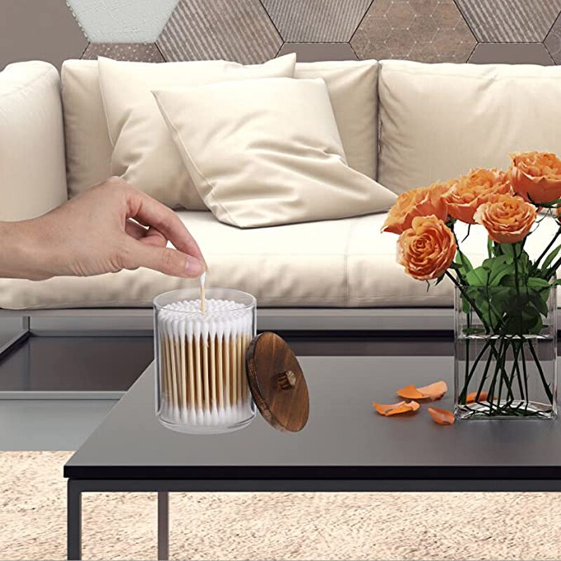 Badkamer Organizer Cosmetische Opbergdoos Katoenen Bal Qtip Beugel Acryl Opslag Jar Pen Houder Met Bamboe Cover Stofdicht