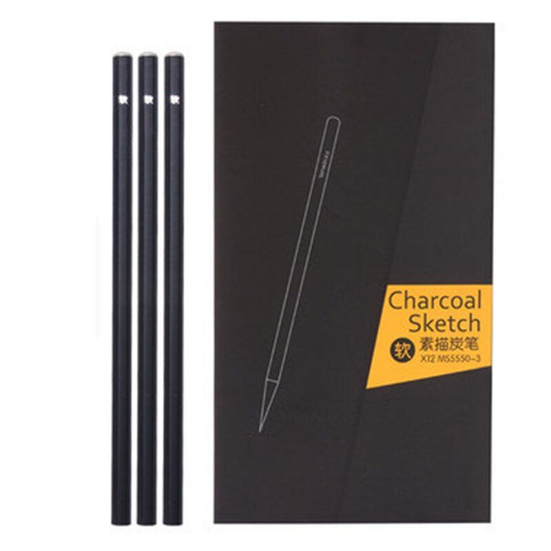 12 stk skitse blyant kit trækul grafit træhåndtag til skrivning af skygge skitse sort bly