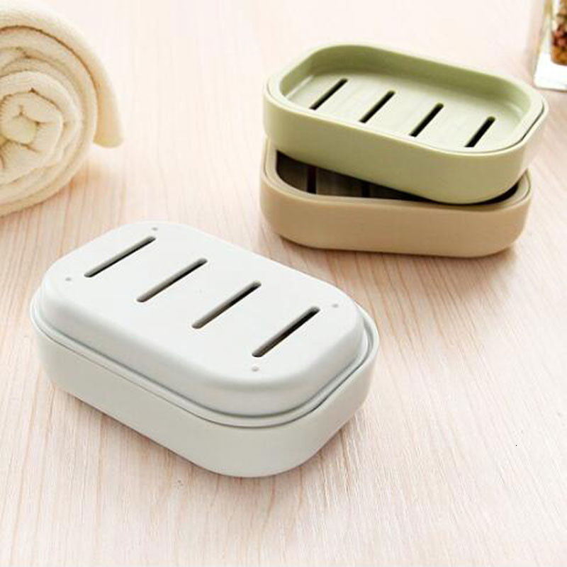 Double Layers Soap Box Kitchen Tools Bathroom Accessories Travel With Cover Soap Dish Suction Holder Storage Basket Soap Box