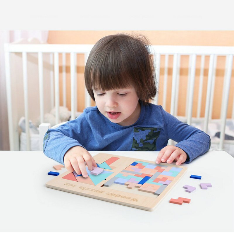 Houten drie-in-een Intelligentie Puzzel kinderen Glijbaan Puzzel/Tetris/puzzel Baby Klassieke Educatief speelgoed