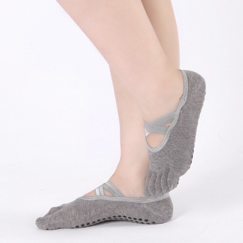 Yogastrumpor rygglösa anti-halk fem tå klibbiga prickar botten fitness gym strumpor dam sport strumpor pilates balett strumpor yoga skor